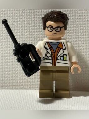 LEGO SCIENTIST 2 Sided Head MiniFigure frowning smiling with walkie